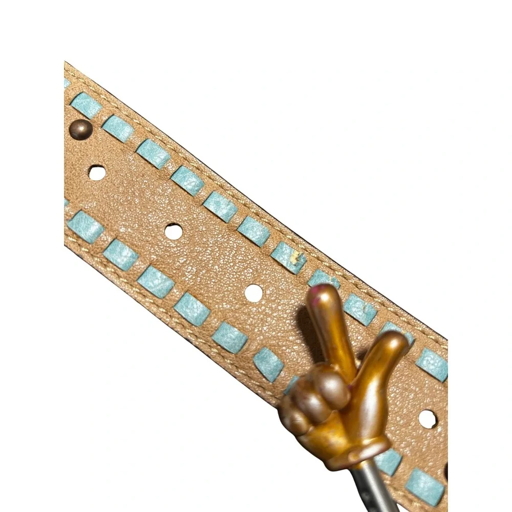Nocona Womens Brown Western Belt Medium Studded Turquoise‎ Floral Buckle